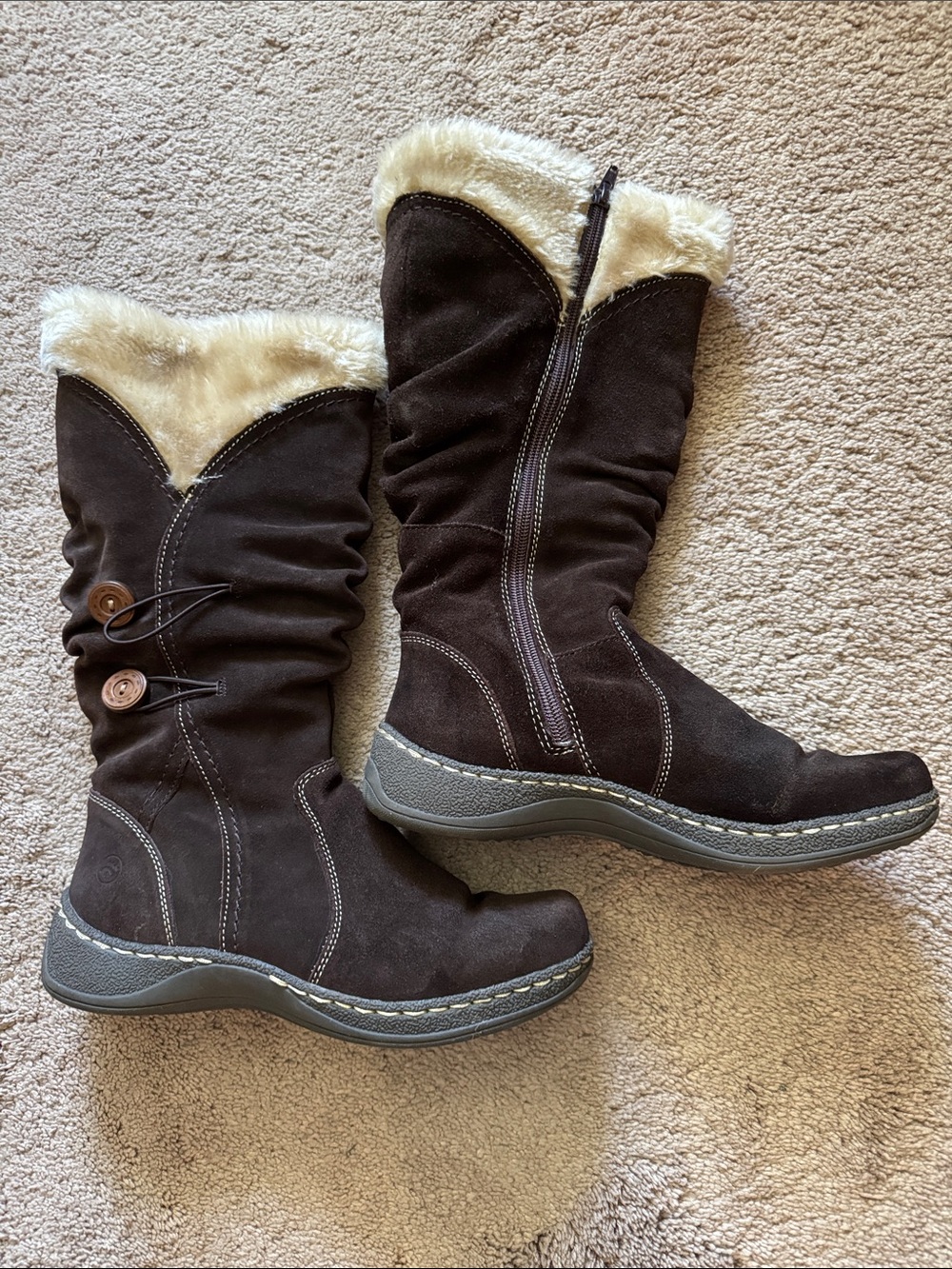 BareTraps Women's Dark Brown Faux Fur-Trim Mid-Calf Winter Boots. NWOT Size 8